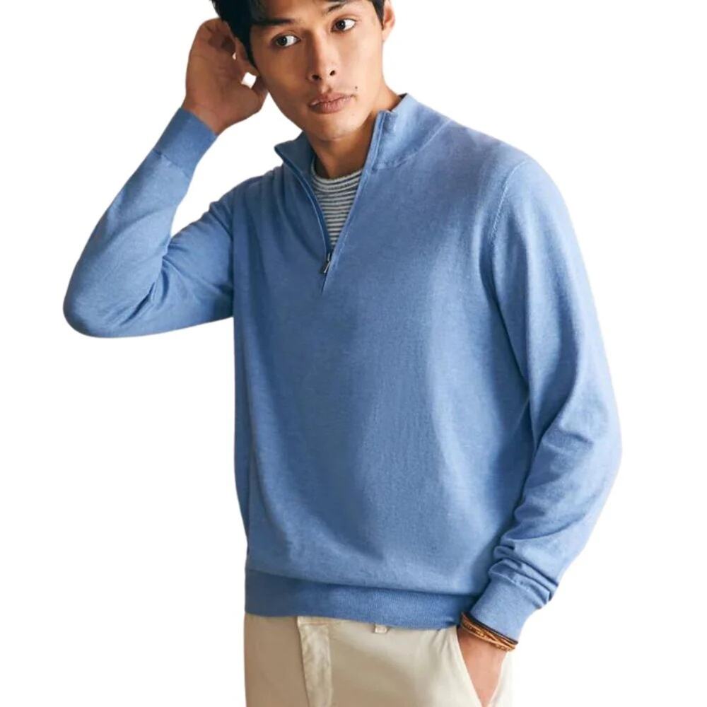 Faherty Heathered Blue Quarter Zip Pullover Knit Sweater Size XL